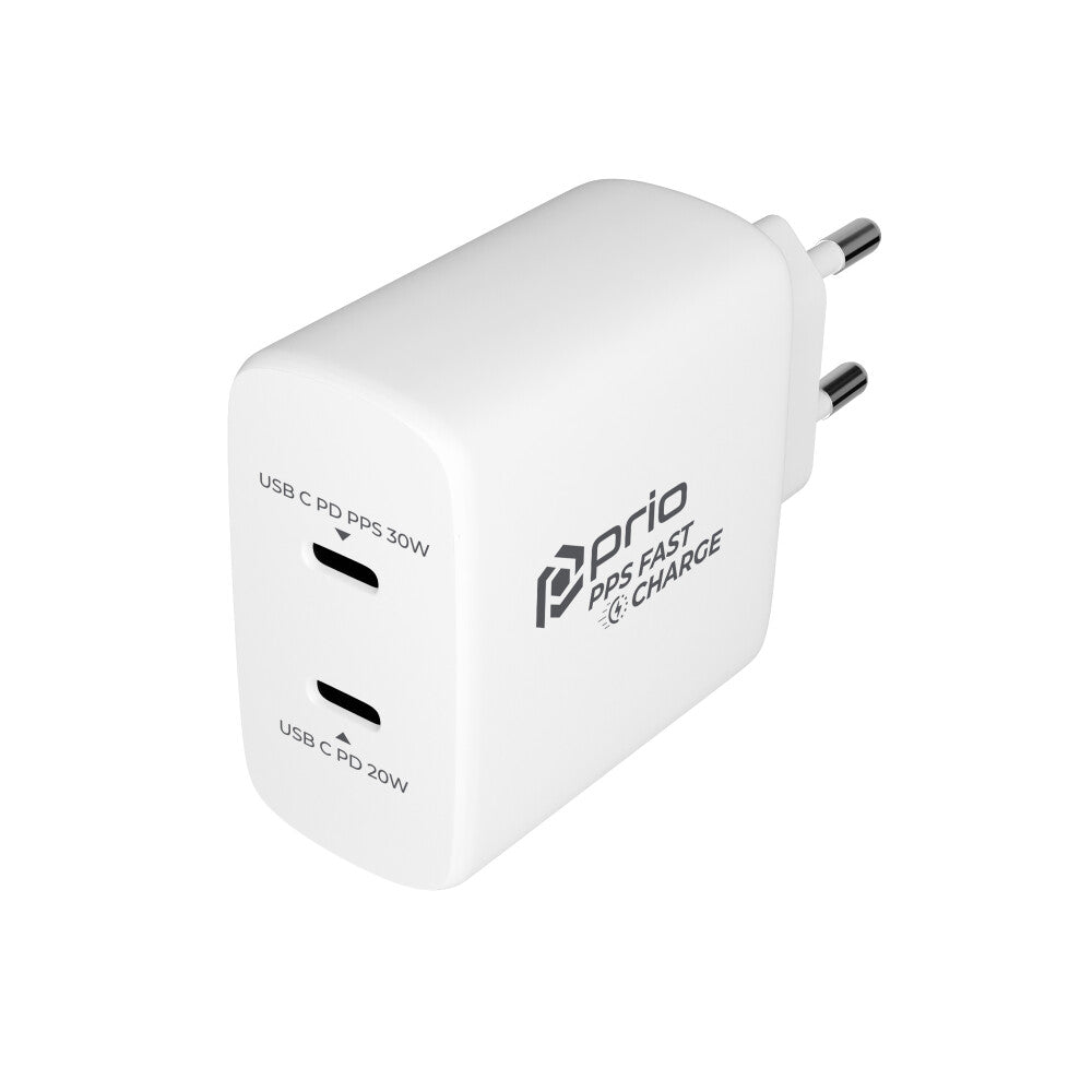 prio 50W Schnellladegerät 30W PD PPS (USB C) + 20W PD (USB C) weiß