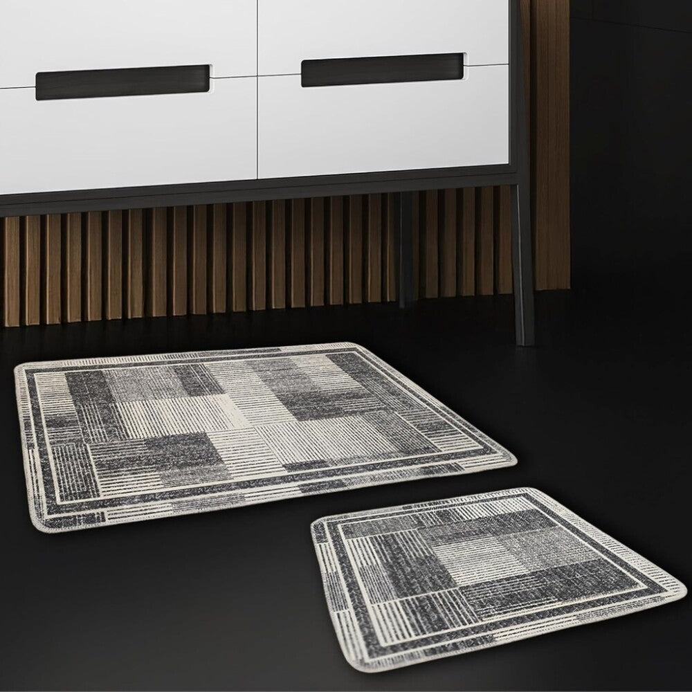 Miqna 2-tlg. rutschfestes Badteppich Set , waschbar (60x100 & 50x60 cm)