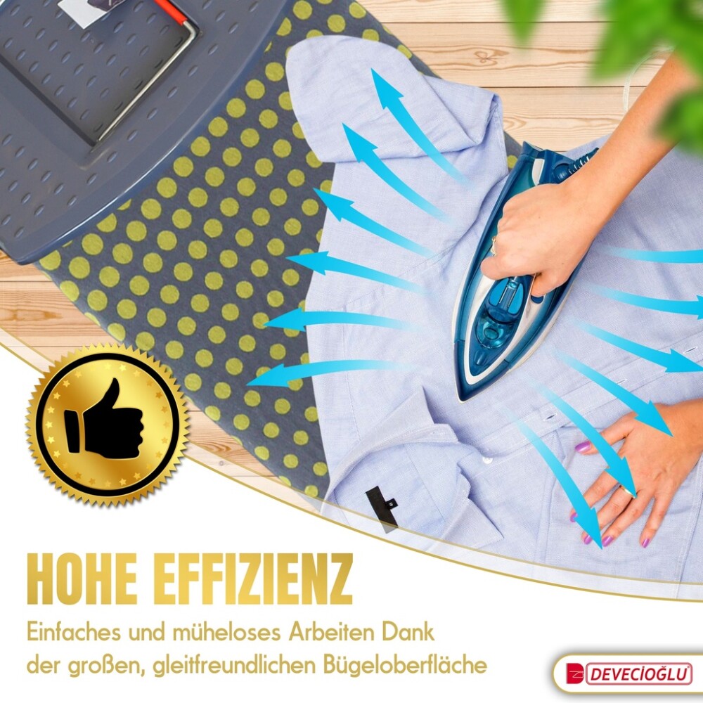 Bügelbrett, Bügeltisch, Bügelbrettbezug 40x140cm, Höhe 68-90cm, Grau, Goldfarbig