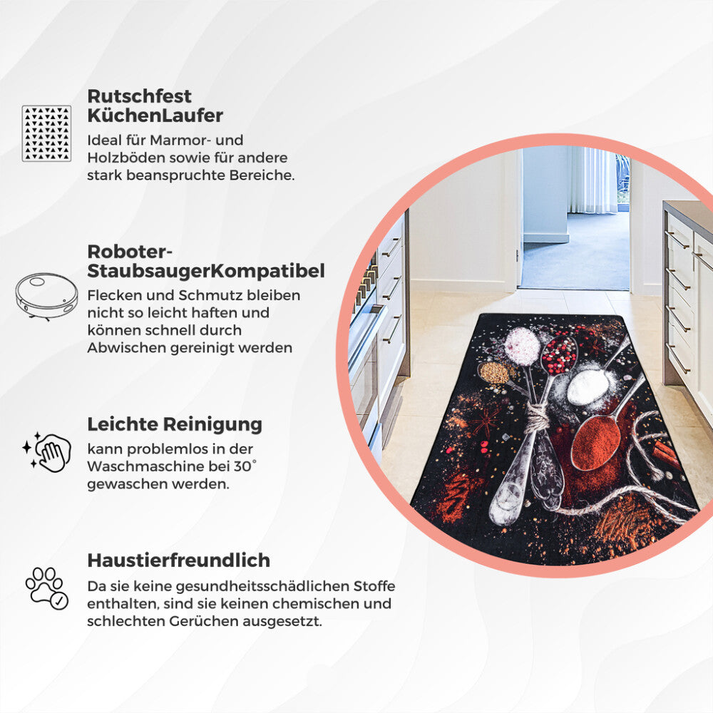 miqna Rutschfester Waschbarer Küchenteppich Schwarz – Küchenläufer & Matte Hauptbild