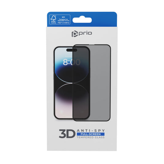 Prio 3D Anti-Spy Screen Protector for iPhone 15 Pro (6.1 inch) black