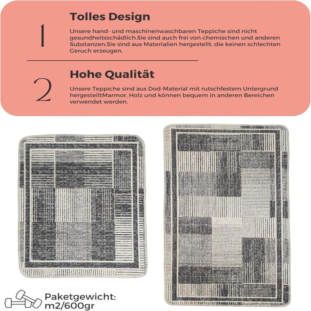 Miqna 2-tlg. rutschfestes Badteppich Set , waschbar (60x100 & 50x60 cm)