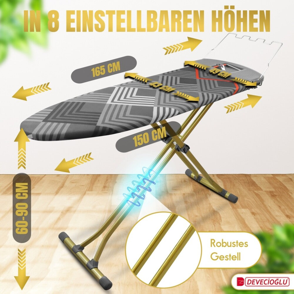 Bügelbrett, Bügeleisen Ablage, Bügelbrettbezug 43x150cm, Höhe 60-90cm, Grau