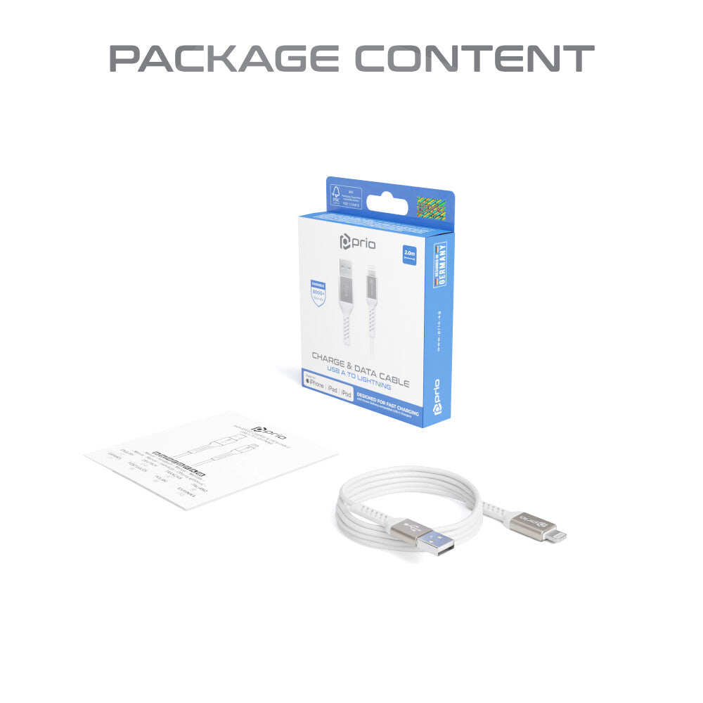 prio Lade- und Synchronisierungskabel USB A auf Lightning Mfi zertifiziert 2m weiß
