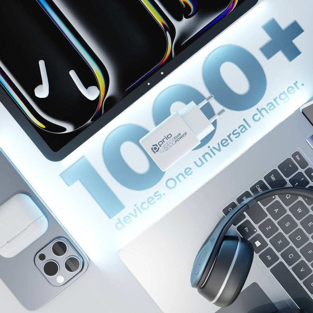 prio Wandladegerät GaN Power 45W PD PPS (USB C) + QC 3.0 (USB A) weiß
