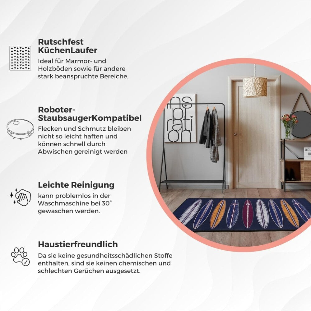 miqna Küchenteppich, rutschfeste Küchenläufer, Waschbarer Küchenteppich