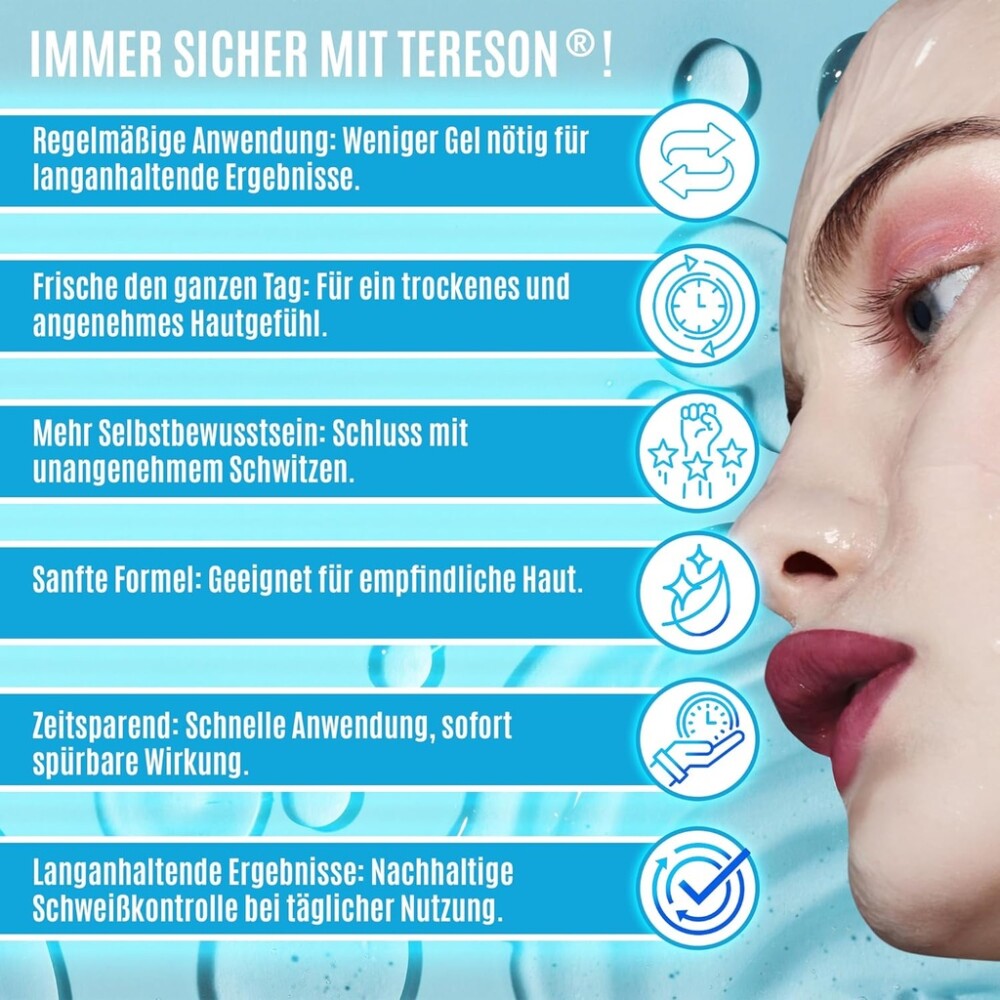 Tereson Antitranspirant Gel, Bei Schwitzen im Gesicht, 50 ml