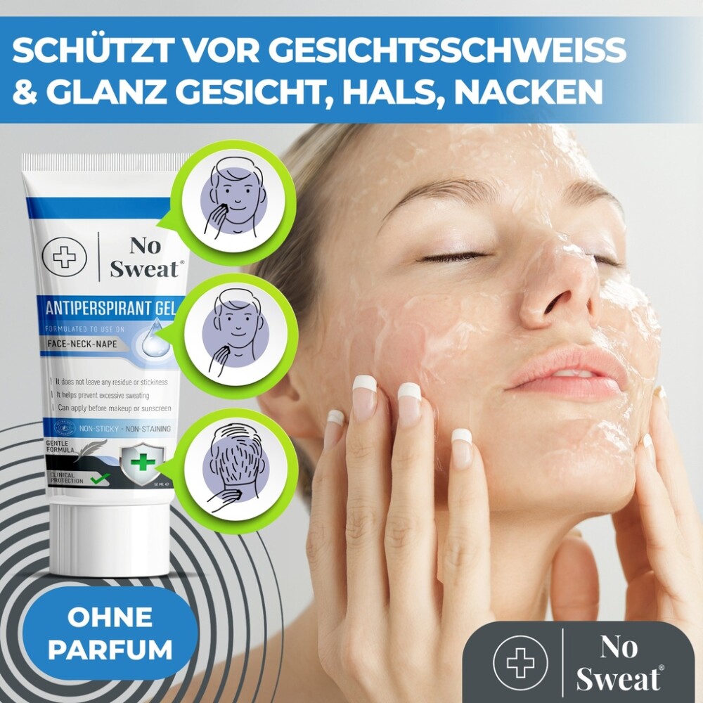 No Sweat Antitranspirant Gel 50 ml – Stark gegen Schwitzen im Gesicht, Hals, Nacken x2