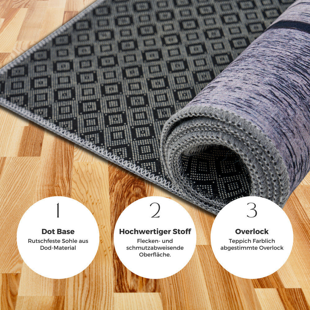 miqna Teppich Moderner Küchenteppich Gel Läufer Grau Weiß Schwarz 60x150 cm Hauptbild