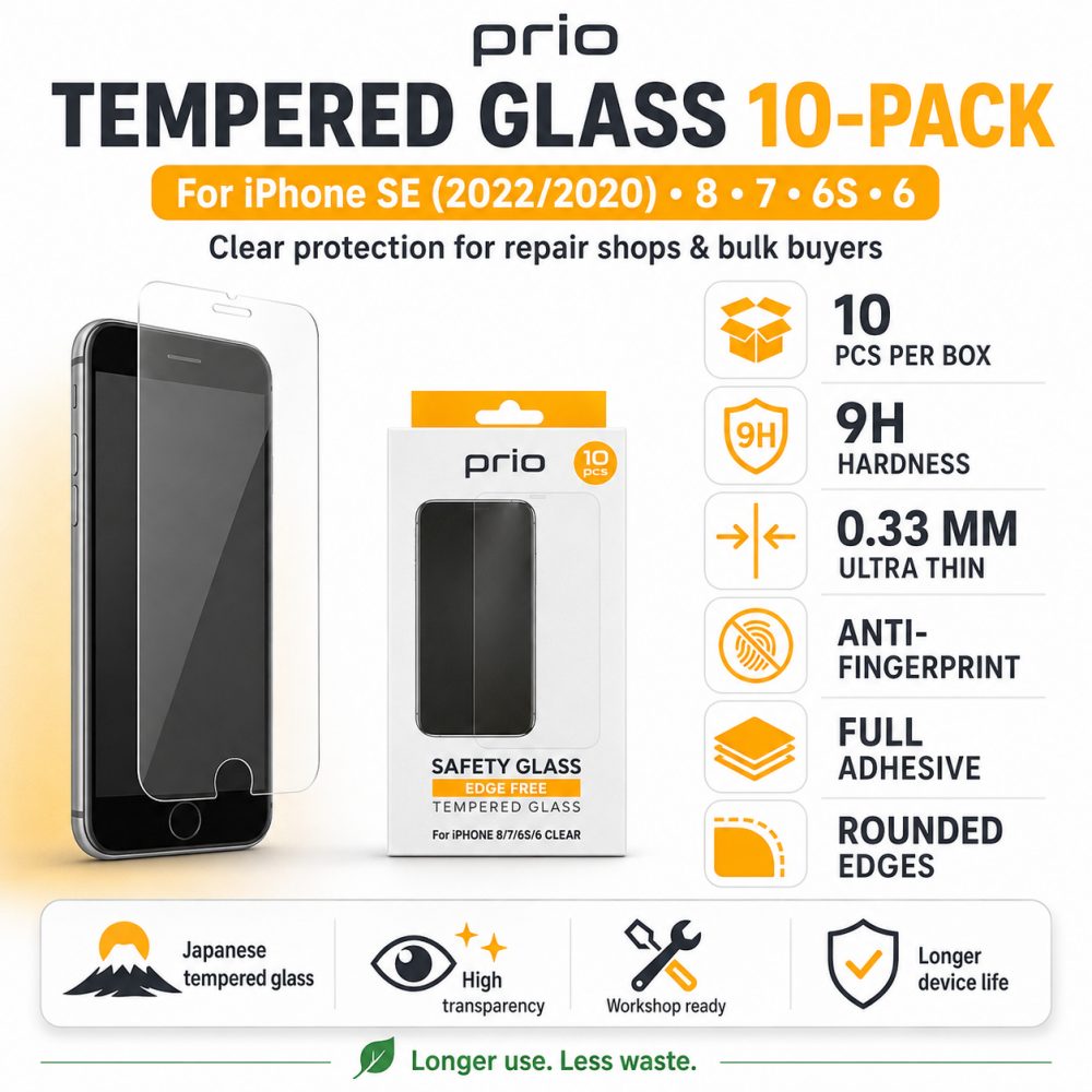prio 10x Displayschutzglas für iPhone SE (2022/2020)/8/7/6S/6 transparent