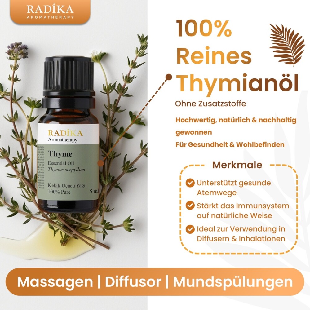 Thymianöl, ätherisches Öl, 100% Rein, BIO, natürlich, 10 ml