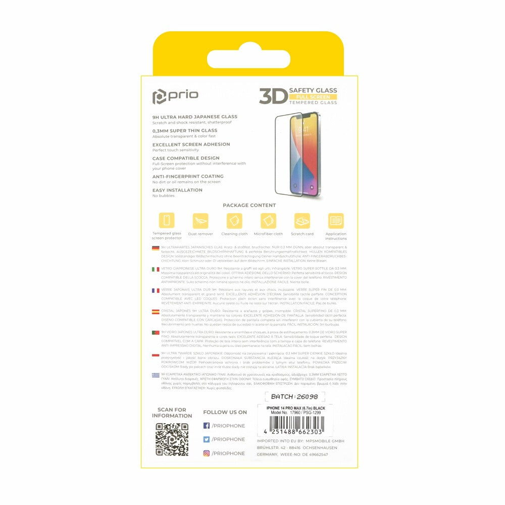 prio 3D screen protector glass for iPhone 14 Pro Max black