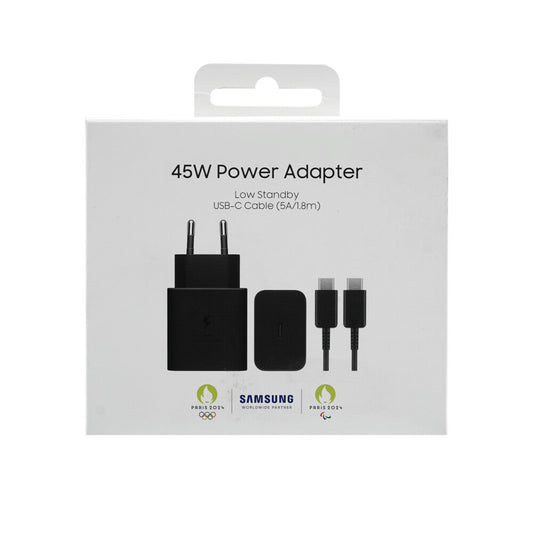 Original Samsung 45W USB-C Schnellladegerät + 5A Kabel Schwarz EP-T4511XBEGEU