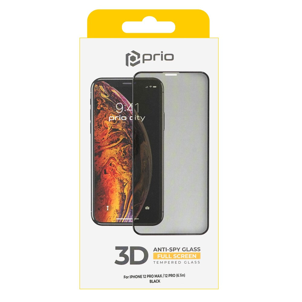 prio 3D Anti-Spy Screen Protector Glass for iPhone 12 / 12 Pro black