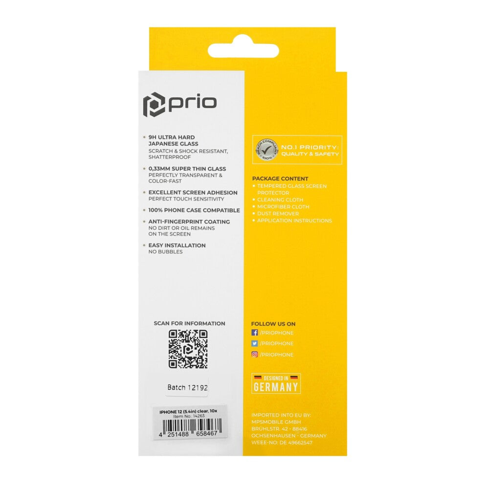 prio 10x screen protector glass for iPhone 12 mini transparent