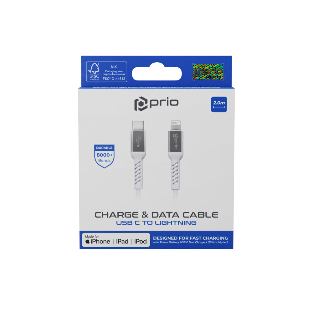 prio charging sync cable USB-C to Lightning MFi-certified 2m white