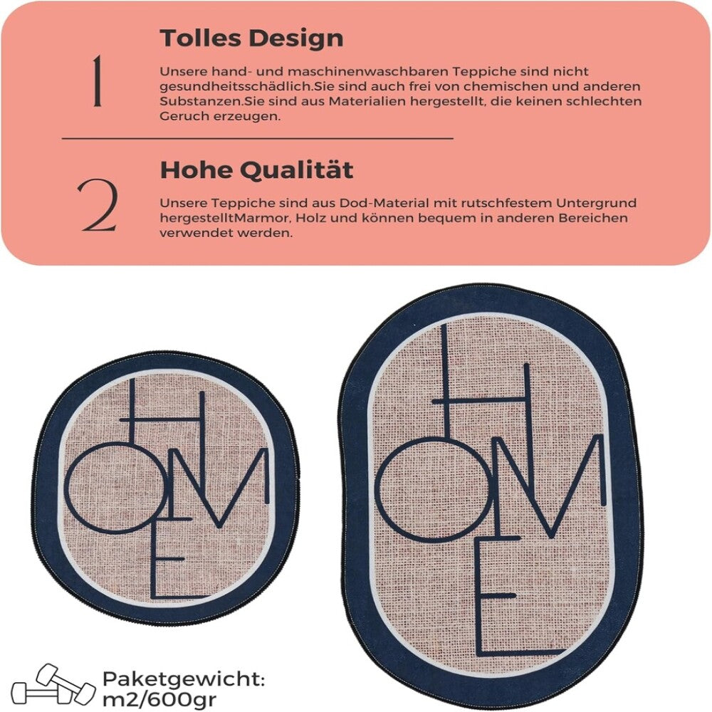 Miqna 2-tlg. rutschfestes Badteppich Set , waschbar (60x100 & 50x60 cm)