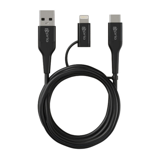 prio 2in1 charging cable from USB-C and Apple cable to USB A 1.2m black