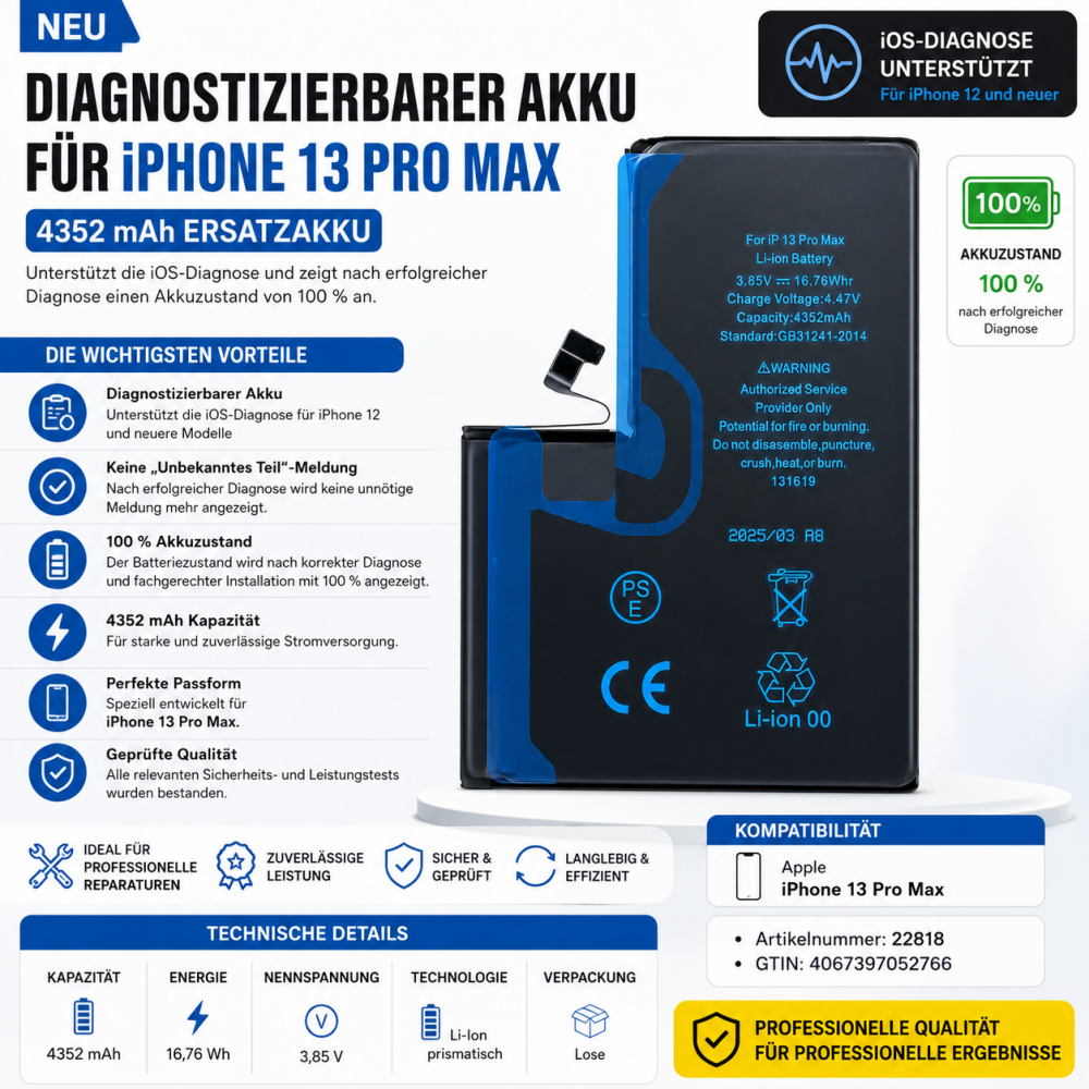 Diagnose-Akku für iPhone 13 Pro Max