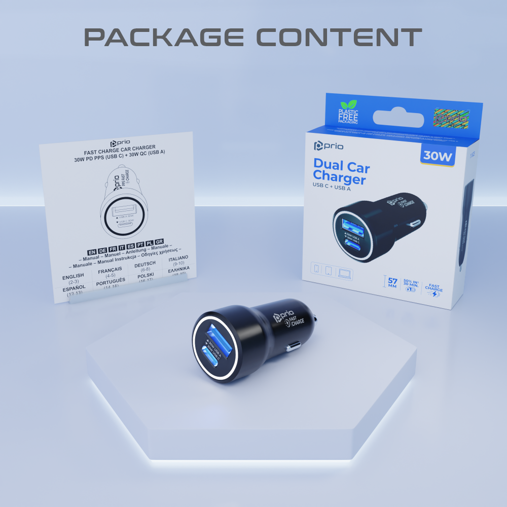 prio Fast Charge Car Charge 30W PD (USB C) + 30W (USB A) schwarz Hauptbild