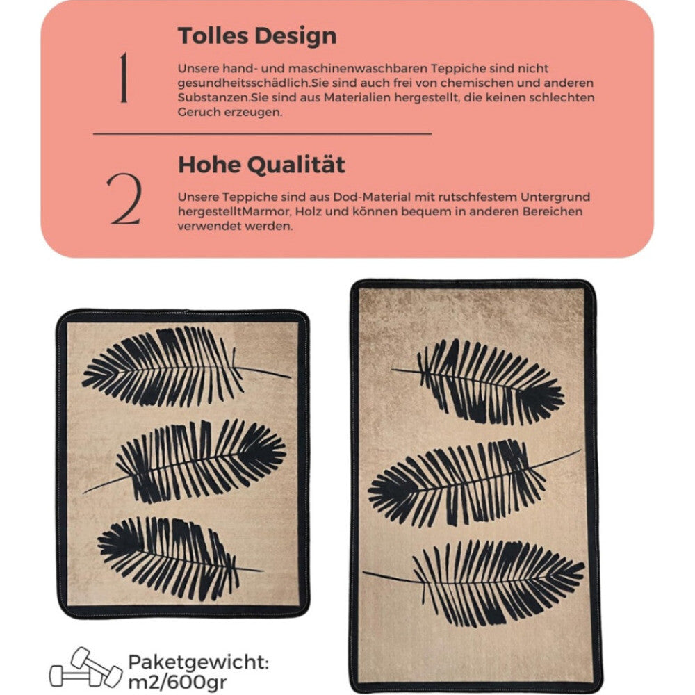 Miqna 2-tlg. rutschfestes Badteppich Set , waschbar (60x100 & 50x60 cm)