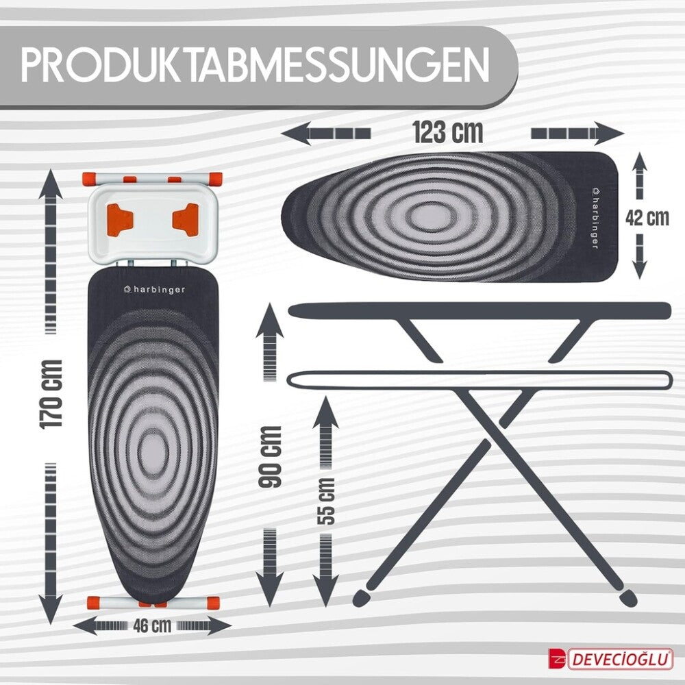 Bügelbrett, Bügeleisen Ablage, Bügelbrettbezug 43x123cm, Höhe 55-90cm, Grau Hauptbild