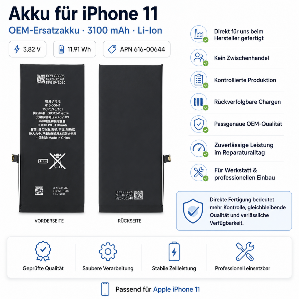 616-00644 Akku für iPhone 11 wie Original Batterie Accu Ersatzakku