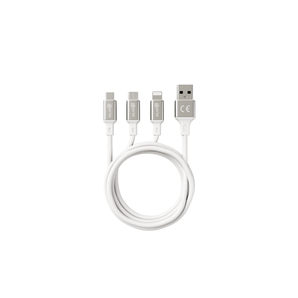 prio 3in1 Micro USB &amp; USB C &amp; Apple Cable to USB A Cable 3A 0.6m white