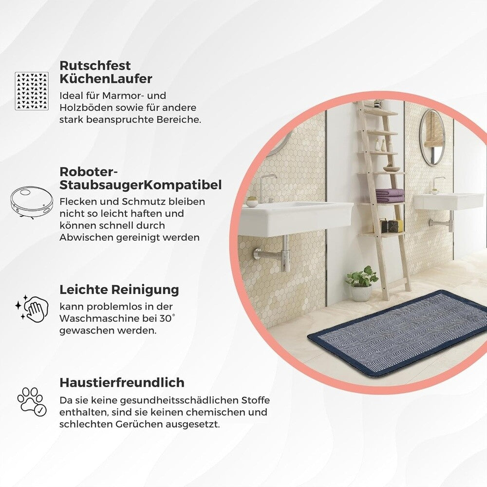 Miqna 2-tlg. rutschfestes Badteppich Set , waschbar (60x100 & 50x60 cm)
