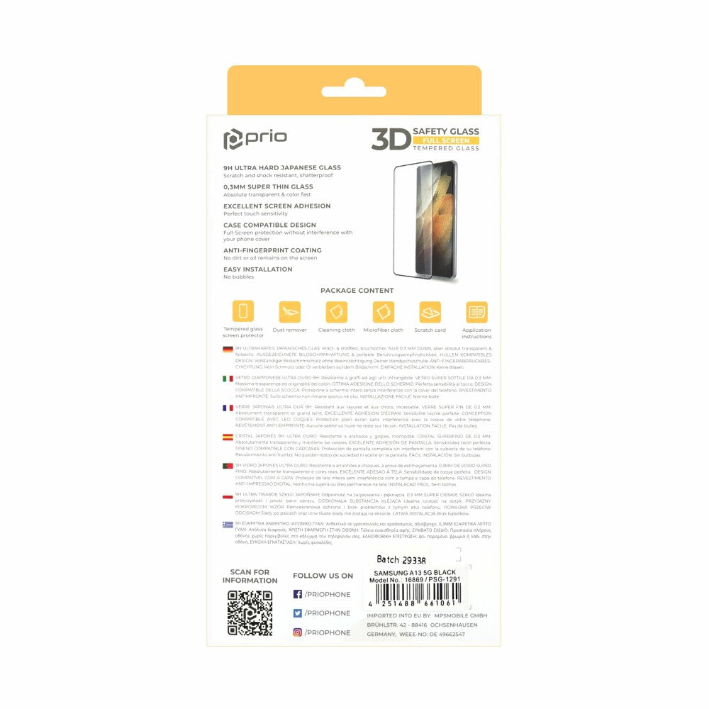 prio 3D screen protector glass for Samsung A13 5G black