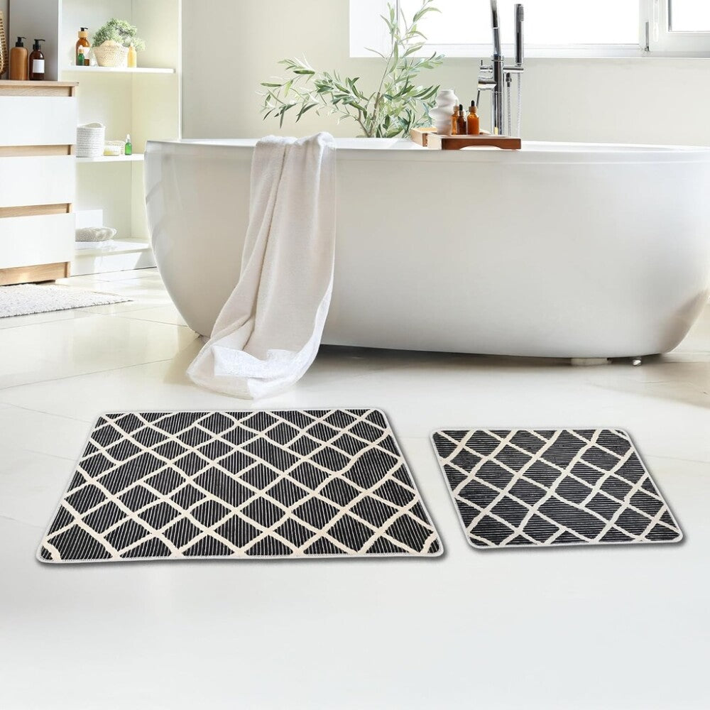 Miqna 2-tlg. rutschfestes Badteppich Set , waschbar (60x100 & 50x60 cm)