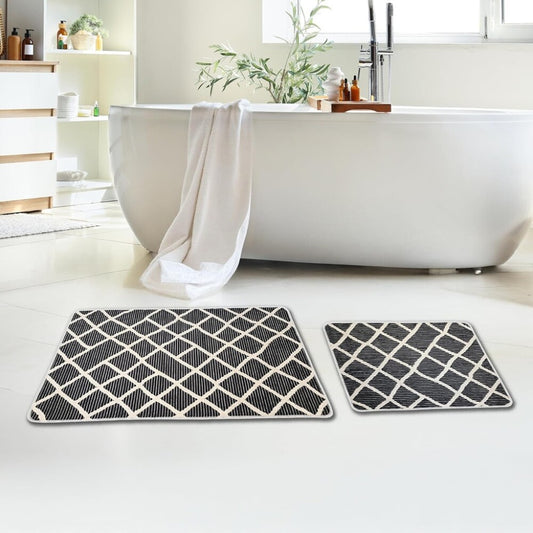 Miqna 2-tlg. rutschfestes Badteppich Set , waschbar (60x100 & 50x60 cm)