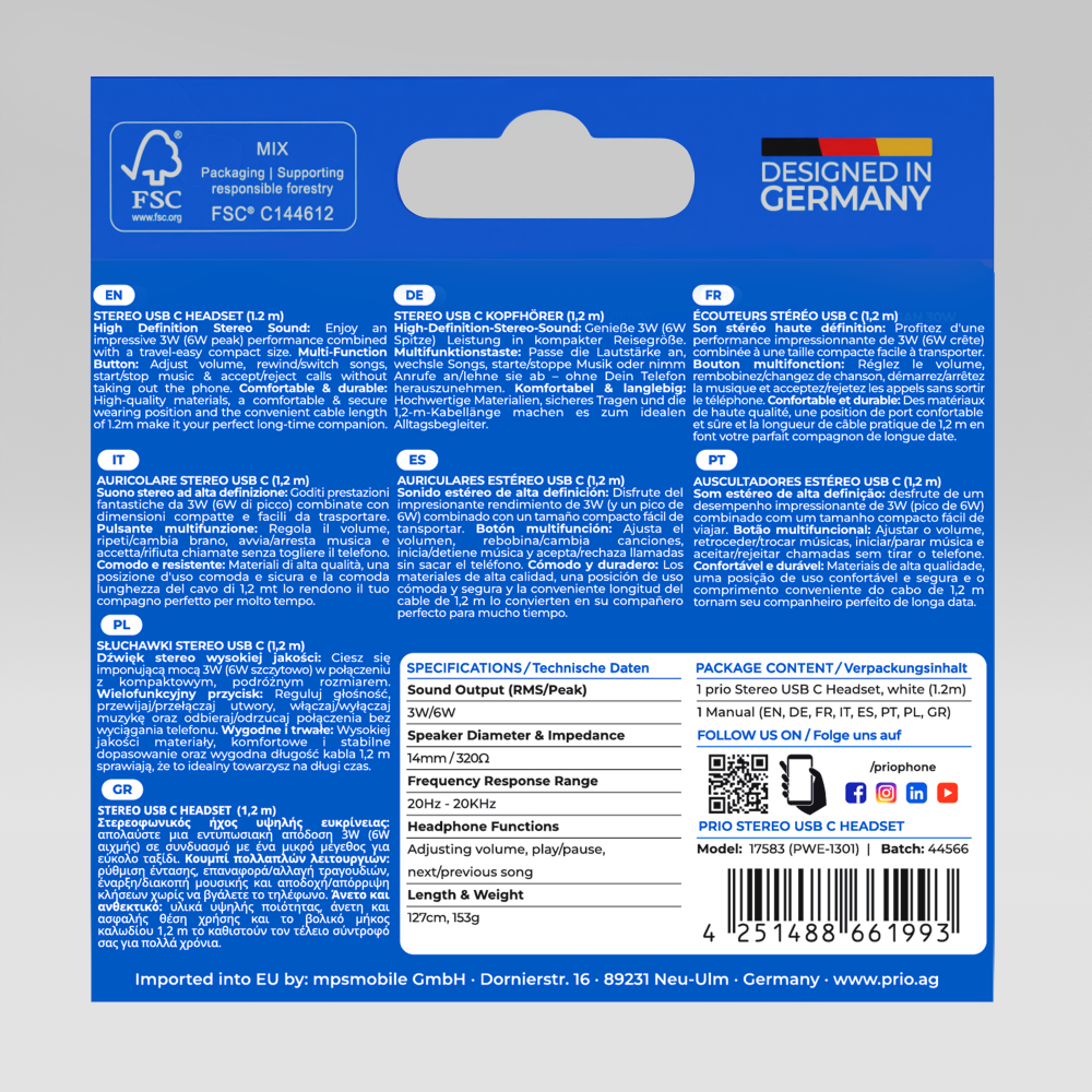 prio Stereo USB C Kopfhörer / Headset CLASSIC