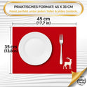 Tischsets Weihnachten, 4er Set Rot Gold Rentier-Stickerei, Abwaschbar 45x35 cm