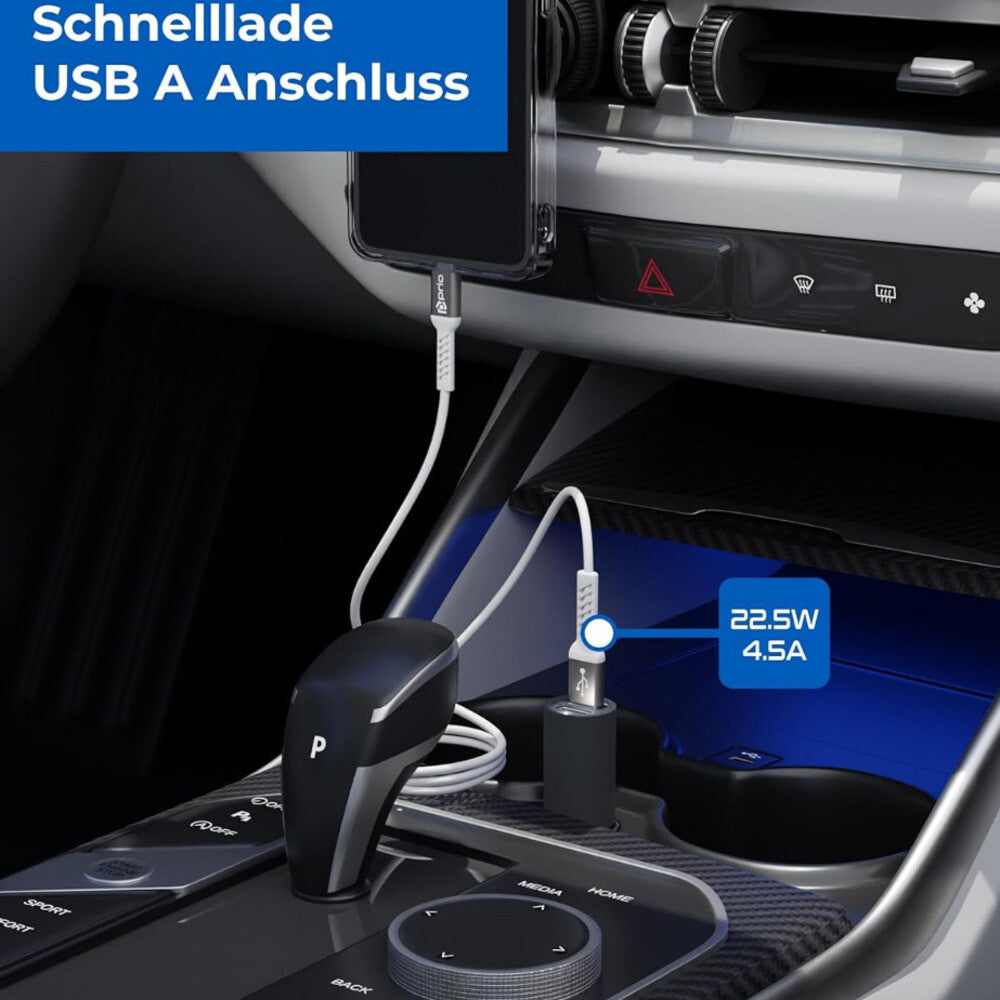 prio Fast Charge Autoladegerät 100W PD (USB C) + 22,5W (USB A) schwarz