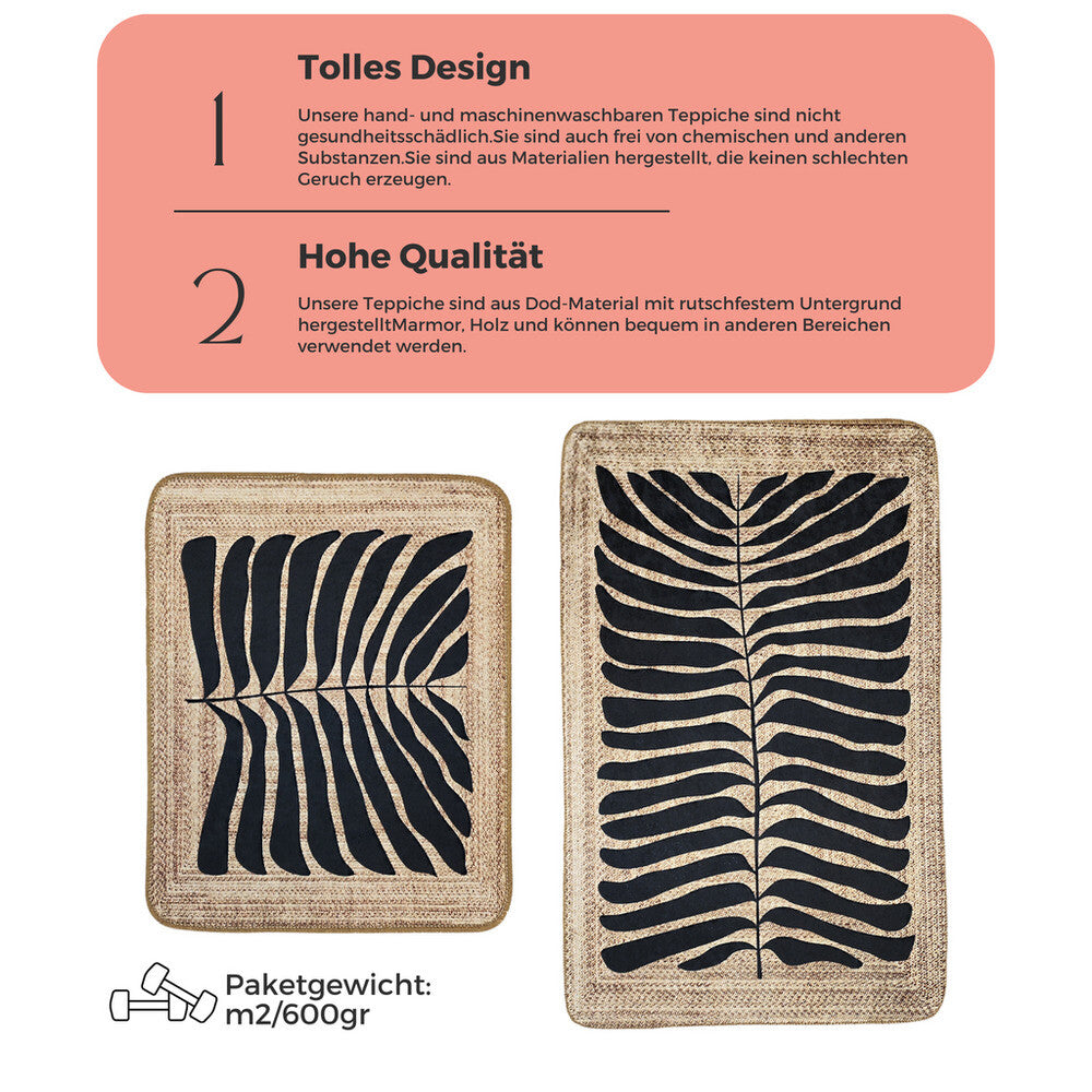 Miqna 2-tlg. rutschfestes Badteppich Set , waschbar (60x100 & 50x60 cm)