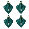 Stoffservietten Weihnachten 4er Set Zümrütgrün Schneeflocken-Stickerei 35x35 cm