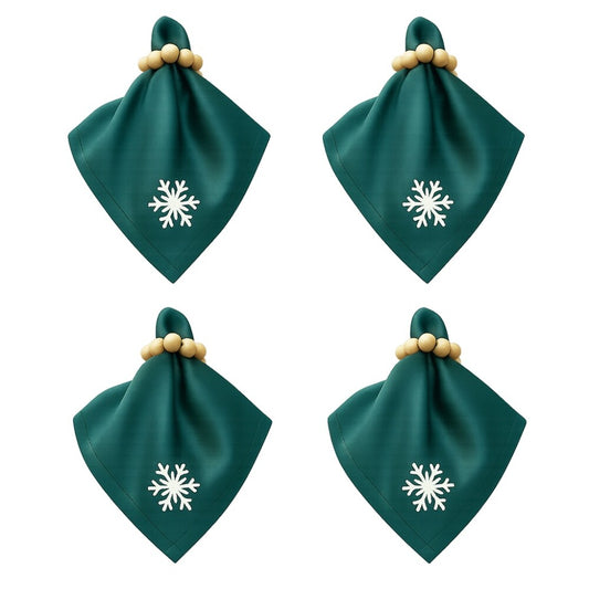 Stoffservietten Weihnachten 4er Set Zümrütgrün Schneeflocken-Stickerei 35x35 cm