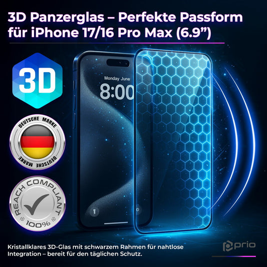 prio 3D Shock Proof Tempered Glass für iPhone 16 Pro Max (6,9 Zoll) schwarz