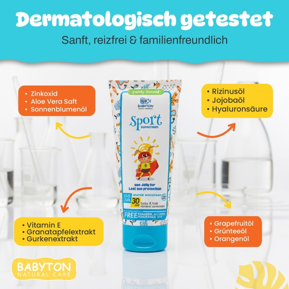 Babyton Mineralische Sport-Sonnencreme für Babys und Kinder LSF 30 100 ml