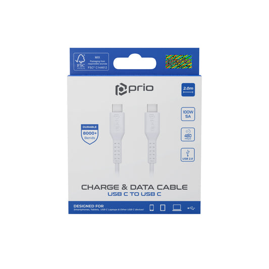 prio High-Speed ​​Charge &amp; Sync USB C to USB C cable 5A 2m white