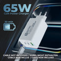 prio Wandladegerät GaN Power 65W PD PPS (USB C) + QC 3.0 (USB A) weiß