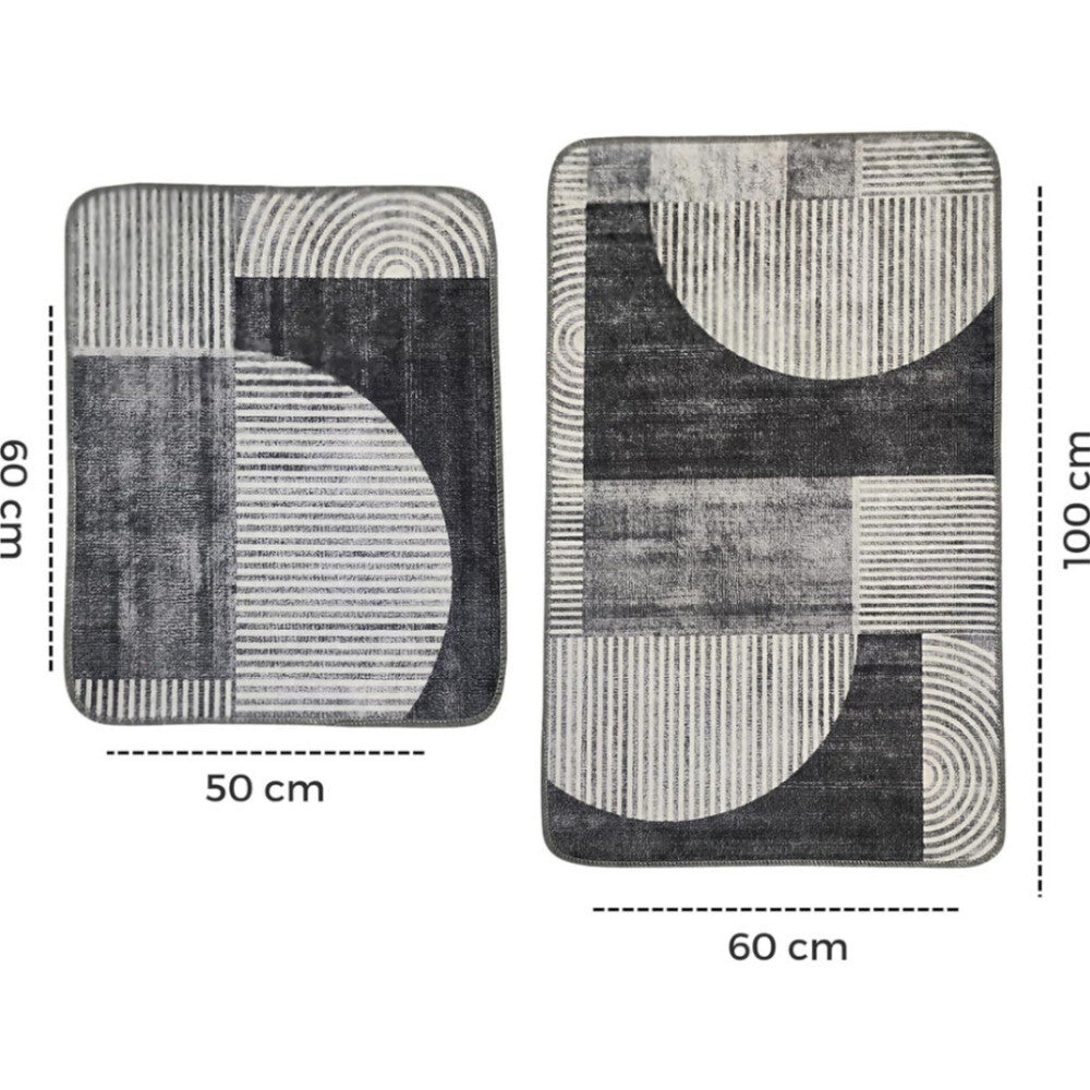 Miqna 2-tlg. rutschfestes Badteppich Set , waschbar (60x100 & 50x60 cm)