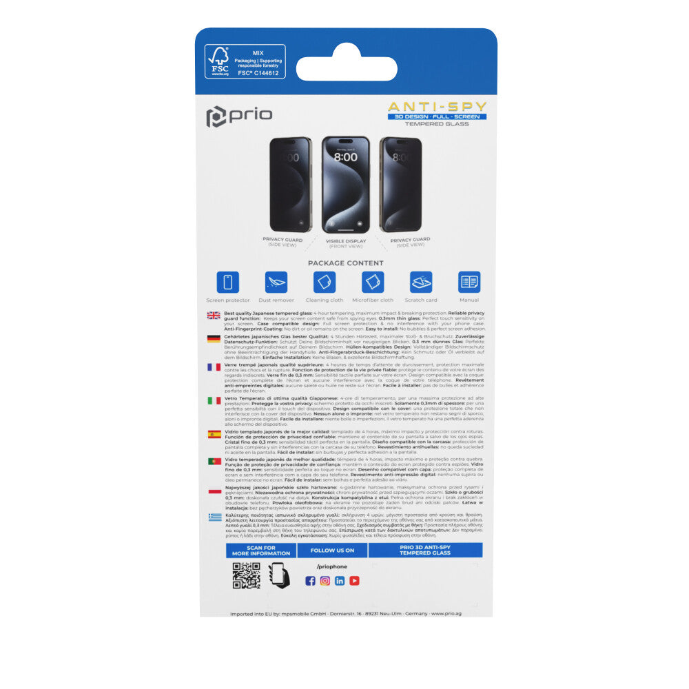 prio 3D Anti-Spy Panzerglas für iPhone 17 Pro Max (6,9 Zoll) schwarz Hauptbild