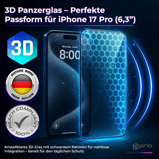 prio 3D Shock Proof Tempered Glass für iPhone 17 Pro (6,3 Zoll) schwarz