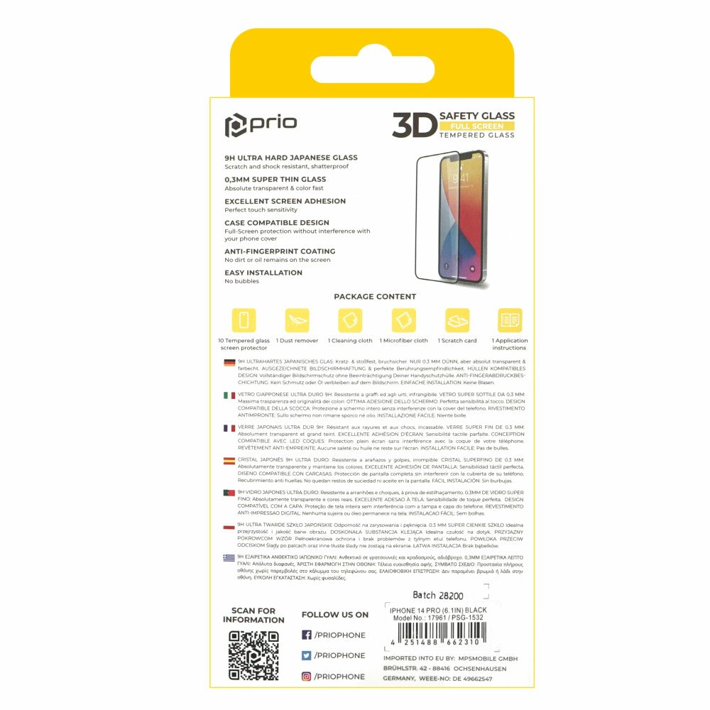 prio 10x 3D screen protector glass for iPhone 14 Pro black