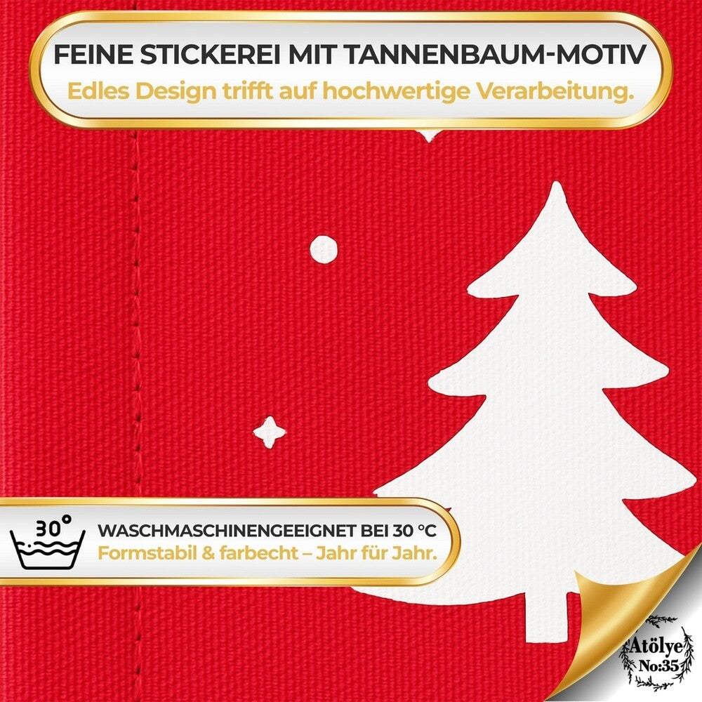 Weihnachtlicher Tischläufer Rot mit Santa&Rentier Golddruck 40x140 Weihnachtsdeko