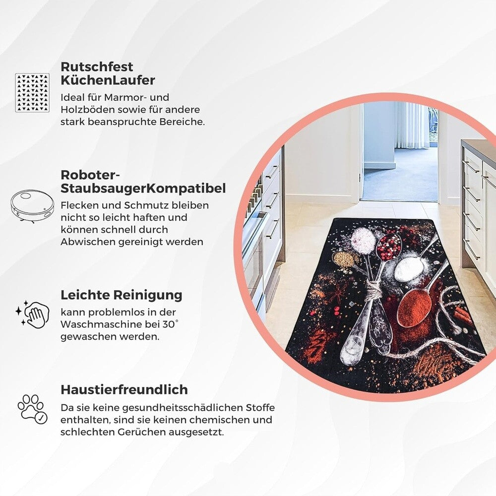 miqna Küchenteppich, rutschfeste Küchenläufer, Waschbarer Küchenteppich