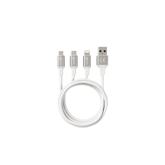 prio 3 in 1 Micro USB &amp; USB C &amp; Apple Cable to USB A Cable 3A 1.2m white