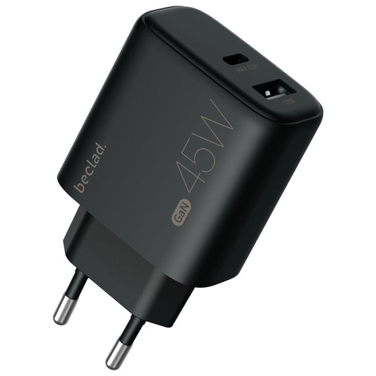 beclad. 45W 2-Port-Reiseadapter (C+A max. 20W) SCHWARZ BE-PT745BG-GR